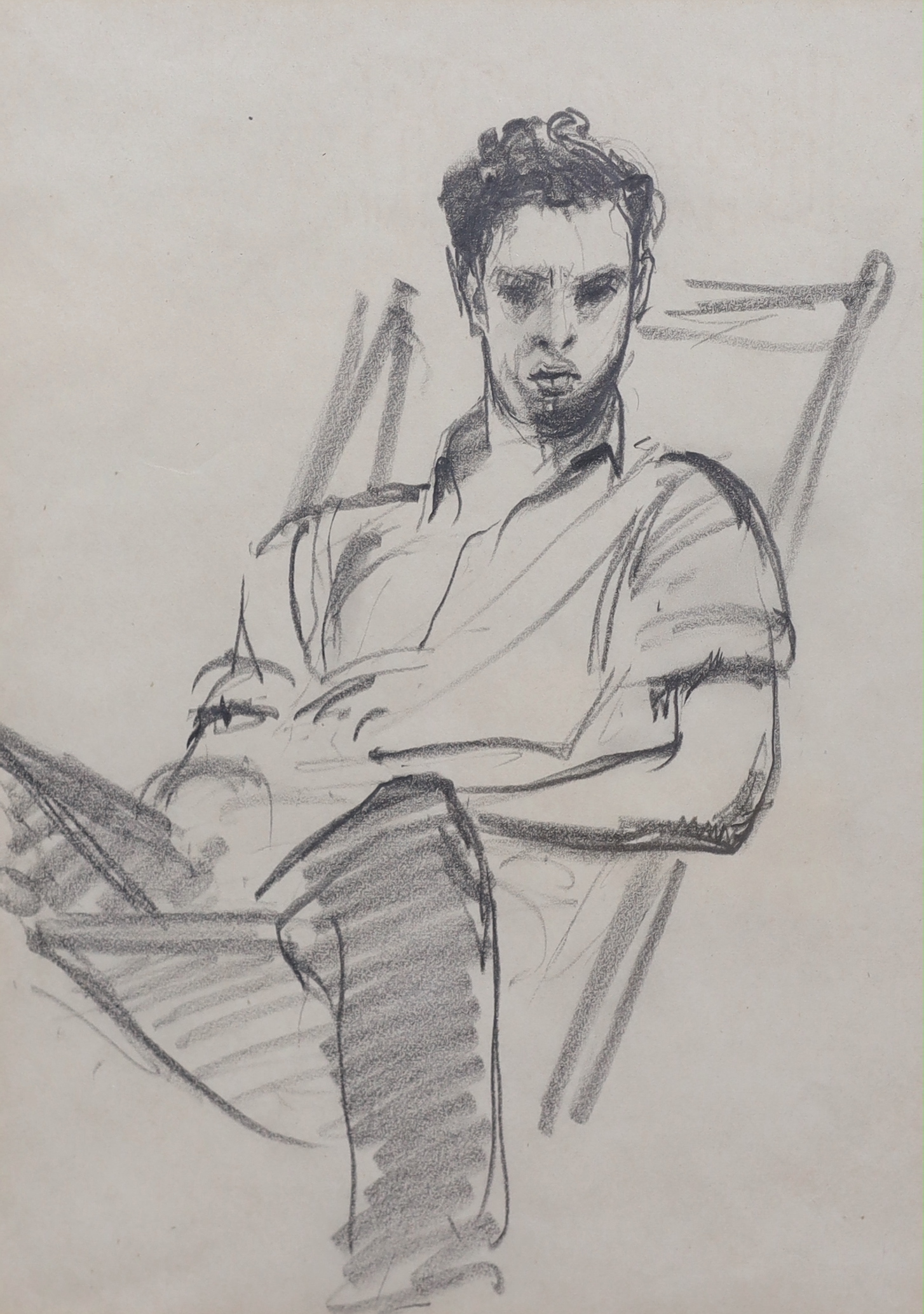 Attributed to Augustus John (1878-1961), pencil drawing, Portrait of a man in a deckchair, said to be Dylan Thomas, 23 x 16.5cm